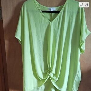 Lime Green V-Neck Women's Top Qimwns Large